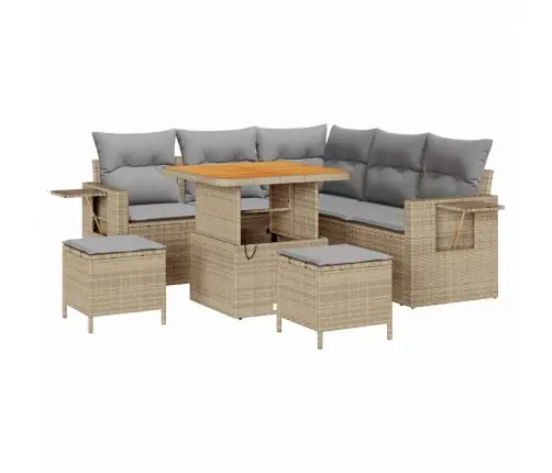 8 Daļu Dārza Dīvānu Komplekts Ar Bēšiem Spilveniem Poliratanā Un Akācijā Vidaxl