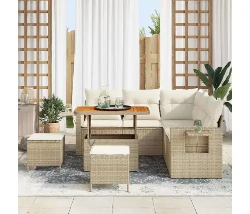 8 Daļu Dārza Dīvānu Komplekts Ar Bēšiem Spilveniem, Polyratānā Un Akāciju Vidaxl