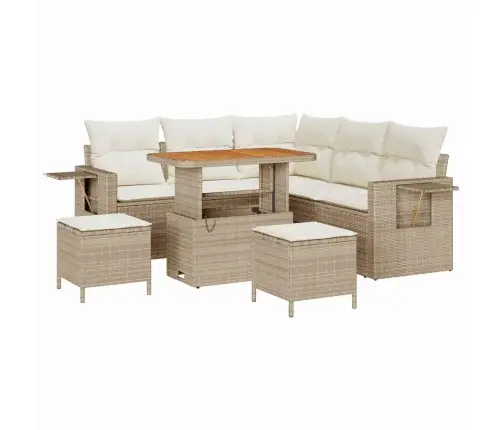 8 Daļu Dārza Dīvānu Komplekts Ar Bēšiem Spilveniem, Polyratānā Un Akāciju Vidaxl