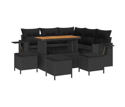 9 Daļu Dārza Dīvānu Komplekts Ar Spilveniem - Melnajā Poliraļķī Un Akācijā Vidaxl