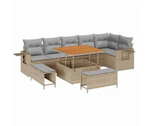 9 Daļu Dārza Dīvānu Komplekts Ar Spilveniem Bēšs Poli Rotangpalma Akācija Vidaxl