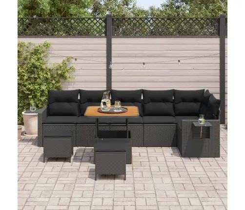 Sodo Sofų Rinkinys 9 Pcs Juoda Poliratanas