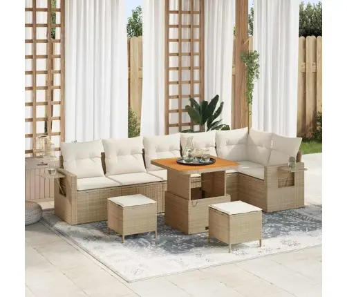 Sodo Sofų Rinkinys 9 Pcs Smėlio Poliratanas