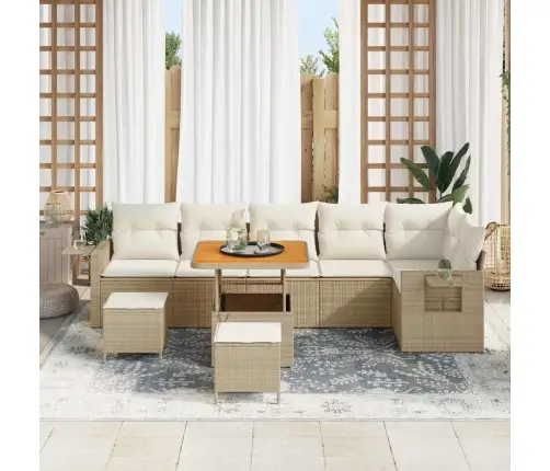 Sodo Sofų Rinkinys 9 Pcs Smėlio Poliratanas