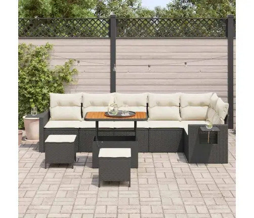 Sodo Sofų Rinkinys 9 Pcs Juoda Poliratanas