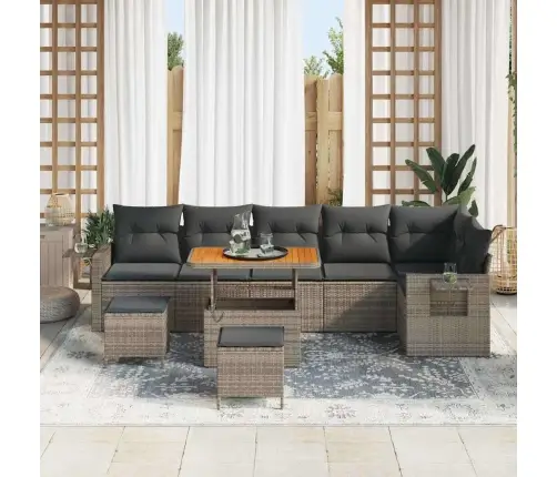 Sodo Sofų Rinkinys 9 Pcs Pilka Poliratanas