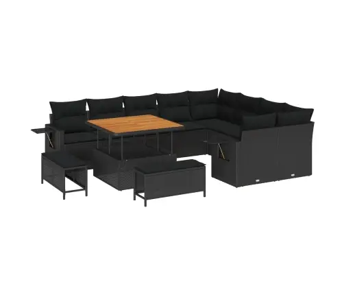 12 Daļu Dārza Dīvānu Komplekts Ar Spilveniem Melnā Poliratanā, Akācija Vidaxl