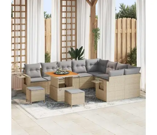 Sodo Sofų Rinkinys 12 Pcs Smėlio Poliratanas