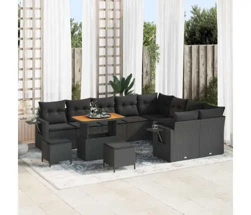 Sodo Sofų Rinkinys 12 Pcs Juoda Poliratanas