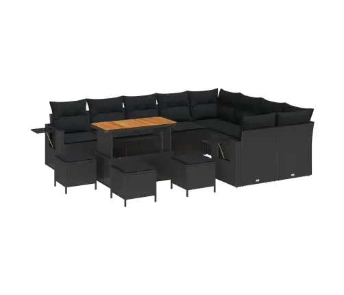 13 Daļu Dārza Dīvānu Komplekts Ar Spilveniem Melnā Polirātā Un Akācijā Vidaxl