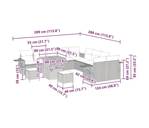 Dārza Dīvānu Komplekts 13 Pcs Pelēka Poliratāns Vidaxl