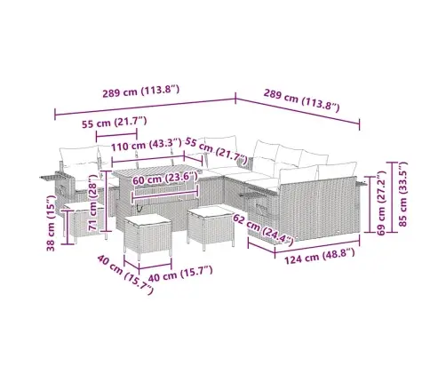Aia Diivanikomplekt 14 Pcs Beež Polürotang