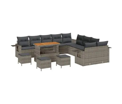 14 Daļu Dārza Dīvānu Komplekts Ar Spilveniem - Pelēks Poliplets Un Akācija. Vidaxl