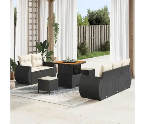 8 Daļu Dārza Dīvānu Komplekts Ar Spilveniem Melnā Poliratanā Un Akācijas Kokā Vidaxl