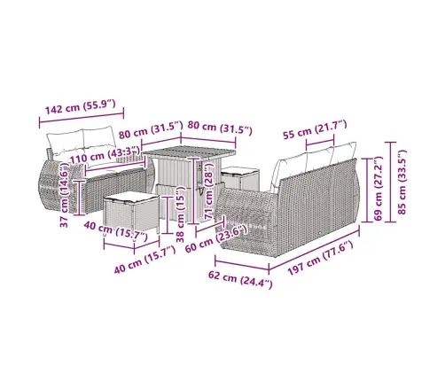 8 Daļu Dārza Dīvānu Komplekts Ar Spilveniem Melnā Poliratanā Un Akācijas Kokā Vidaxl