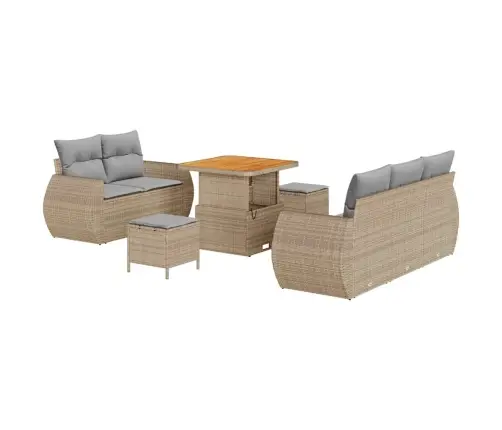 8 Gabalu Dārza Dīvānu Komplekts Ar Bēšajiem Spilveniem Poliratanā Un Akācijas Kokā Vidaxl