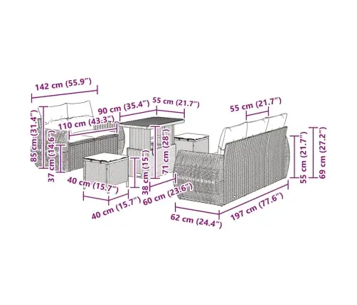 Sodo Sofų Rinkinys 8 Pcs Juoda Poliratanas Sodo Sofų Rinkinys 8 Pcs Juoda Poliratanas