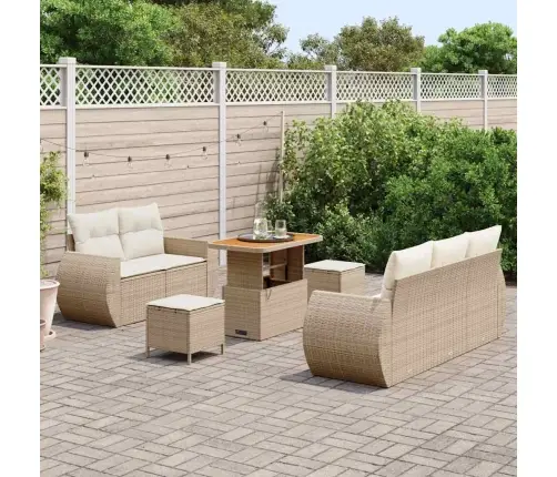 8 Daļu Dārza Dīvānu Komplekts Ar Spilveniem Bēšā Polirātnā Un Akāciju Vidaxl