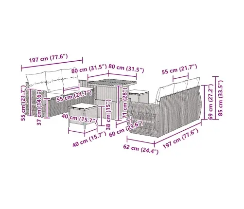 Dārza Dīvānu Komplekts Ar Spilvenu 9 Pcs Pelēka Poliratāns Vidaxl
