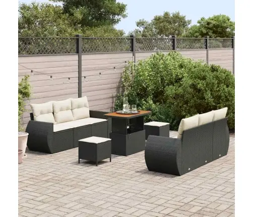 9 Daļu Dārza Dīvānu Komplekts Ar Spilveniem Melnā Polyratānā Vidaxl