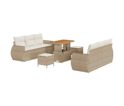 9 Daļu Dārza Dīvānu Komplekts Ar Spilveniem Bēšā Krāsā, No Poliratan Un Akācijas Koka Vidaxl