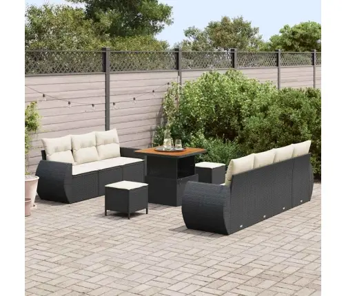 10 Personu Dārza Dīvānu Komplekts Ar Spilveniem Melnā Poliratanā Un Akācijas Koka. Vidaxl