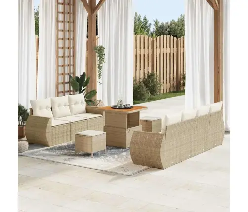 Dārza Dīvānu Komplekts Ar Spilvenu 10 Pcs Bēša Poliratāns Vidaxl