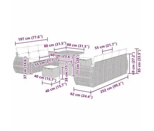 Dārza Dīvānu Komplekts 10 Pcs Pelēka Poliratāns Vidaxl