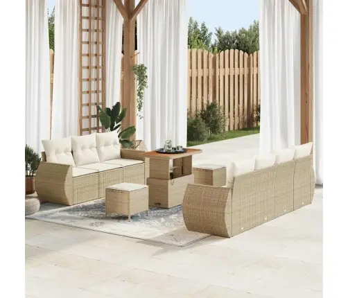 Sodo Sofų Rinkinys Su Pagalve 10 Pcs Smėlio Poliratanas