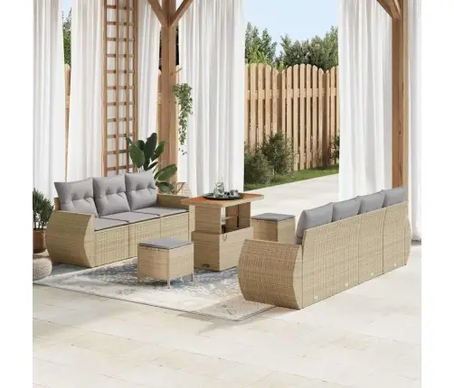 10 Daļu Dārza Dīvānu Komplekts Ar Bēšiem Spilveniem, Izgatavots No Poliratanā Un Akācijas Koka Vidaxl