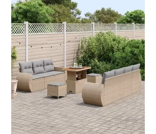 10 Daļu Dārza Dīvānu Komplekts Ar Bēšiem Spilveniem, Izgatavots No Poliratanā Un Akācijas Koka Vidaxl