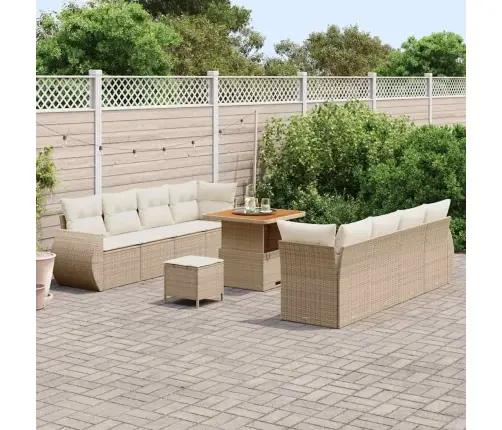 11 Daļu Dārza Dīvāns Ar Spilveniem Bēšs Polyrattan Akācijas Koka Vidaxl