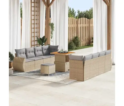 11 Daļu Dārza Dīvānu Komplekts Ar Spilveniem, Bēšs Polyratans Un Akācija Vidaxl