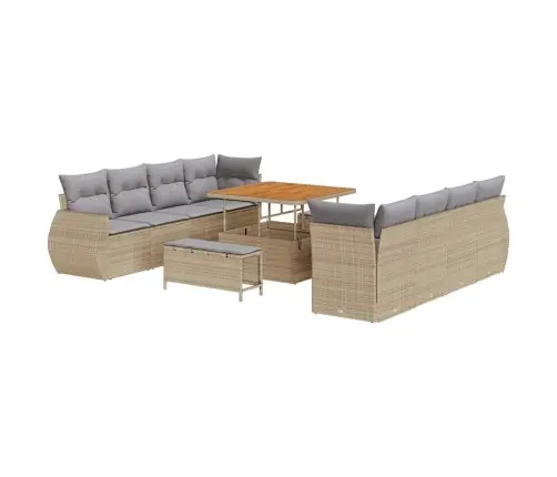 Sodo Sofų Rinkinys 11 Pcs Smėlio Poliratanas