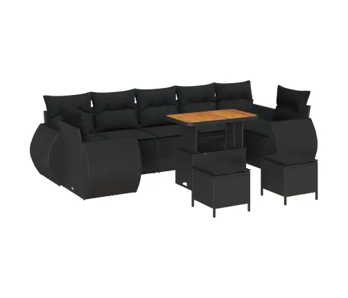 Sodo Sofų Rinkinys 10 Pcs Juoda Poliratanas