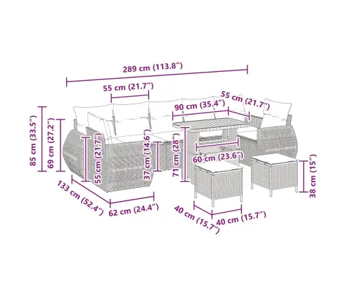 Sodo Sofų Rinkinys 10 Pcs Juoda Poliratanas