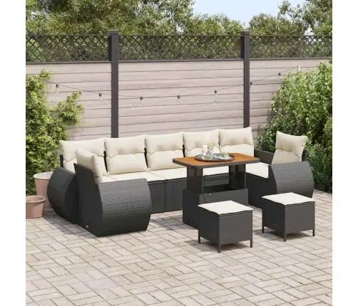 10 Daļu Dārza Dīvānu Komplekts Ar Spilveniem Melnā Polirattanā Un Akācijas Koku Vidaxl