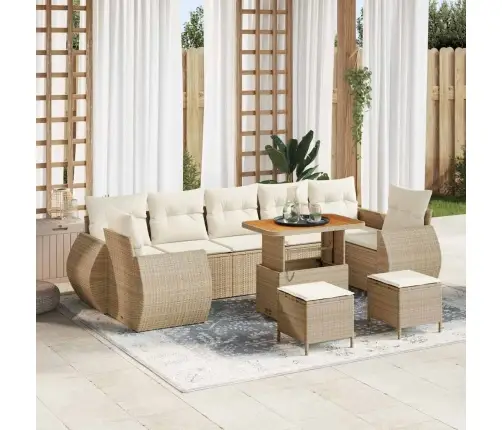 10 Gabalu Dārza Dīvāna Komplekts Ar Spilveniem Bēšajā Poliraķī Un Akācijas Kokā Vidaxl