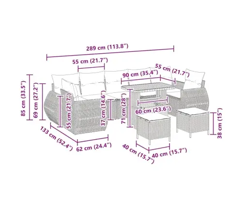 10 Gabalu Dārza Dīvāna Komplekts Ar Spilveniem Bēšajā Poliraķī Un Akācijas Kokā Vidaxl