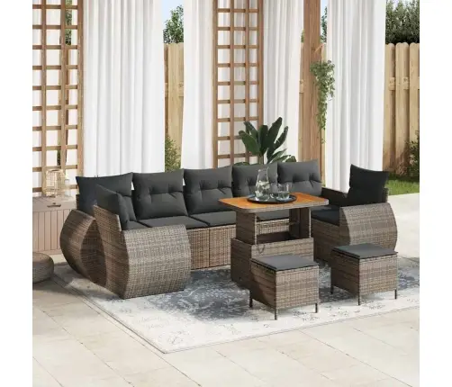 Sodo Sofų Rinkinys 10 Pcs Pilka Poliratanas