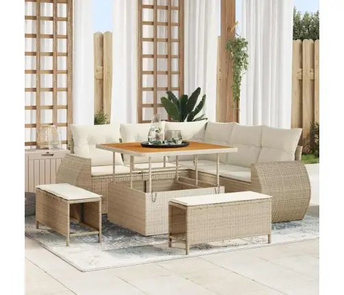 Sodo Sofų Rinkinys 8 Pcs Smėlio Poliratanas