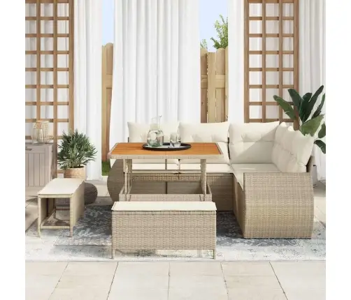 Sodo Sofų Rinkinys 8 Pcs Smėlio Poliratanas