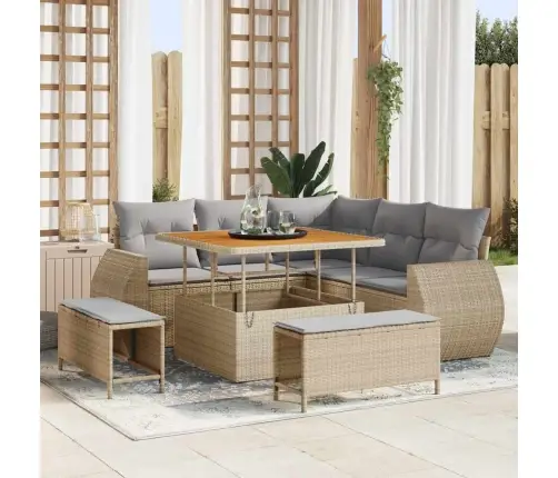 8 Daļu Dārza Dīvānu Komplekts Ar Bēšiem Spilveniem Polirattanā Un Akācijā Vidaxl