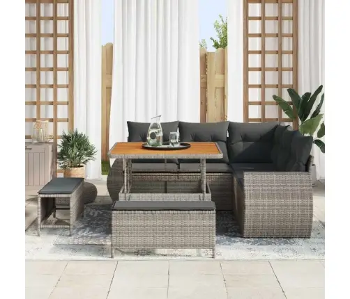 8 Daļu Dārza Dīvānu Komplekts Ar Spilveniem, Pelēks Polirattanam Un Akācija. Vidaxl