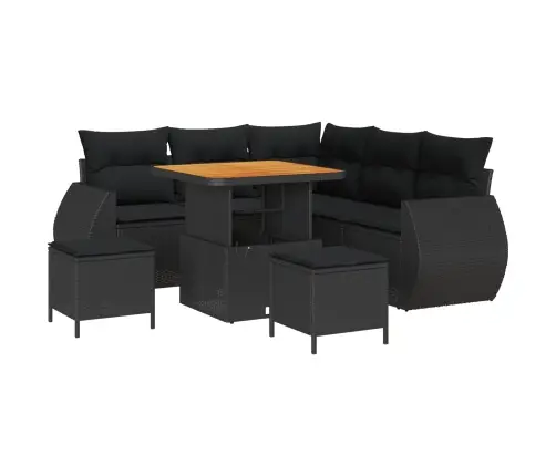 Sodo Sofų Rinkinys 8 Pcs Juoda Poliratanas