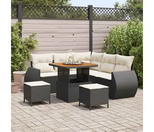 8 Daļu Dārza Dīvānu Komplekts Ar Spilveniem Melnā Polyratānā Un Akācijā Vidaxl