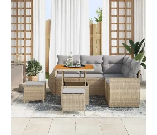 Sodo Sofų Rinkinys 8 Pcs Smėlio Poliratanas