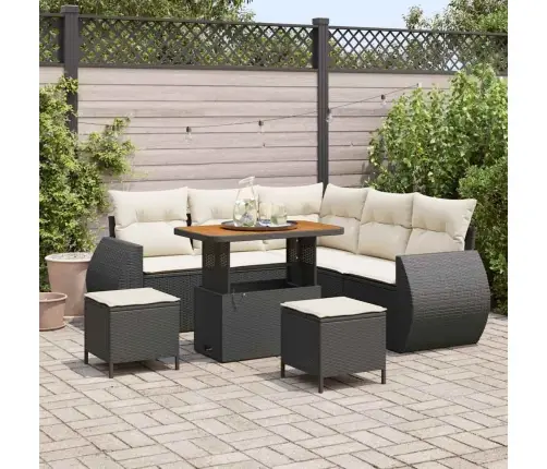 Sodo Sofų Rinkinys 8 Pcs Juoda Poliratanas