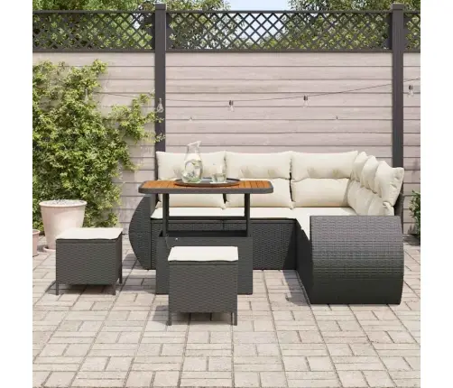 Sodo Sofų Rinkinys 8 Pcs Juoda Poliratanas