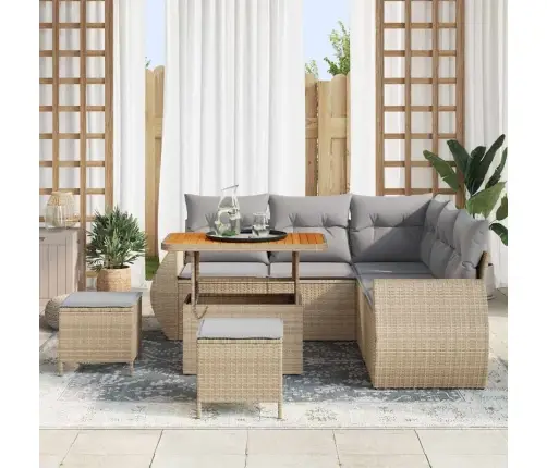 Sodo Sofų Rinkinys 8 Pcs Smėlio Poliratanas